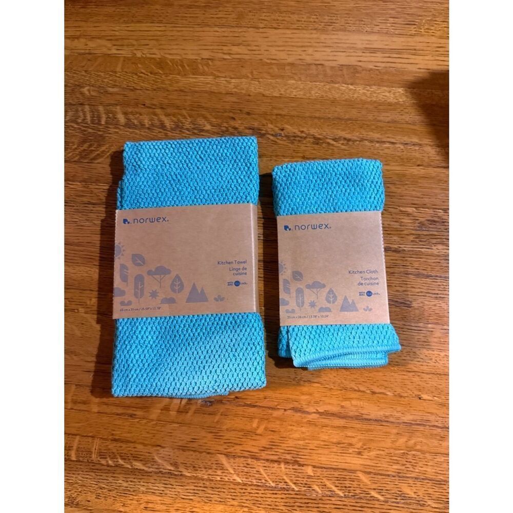 Norwex Kitchen Towel and Kitchen Cloth Set of 2 Turquoise NWT - Picture 9 of 10